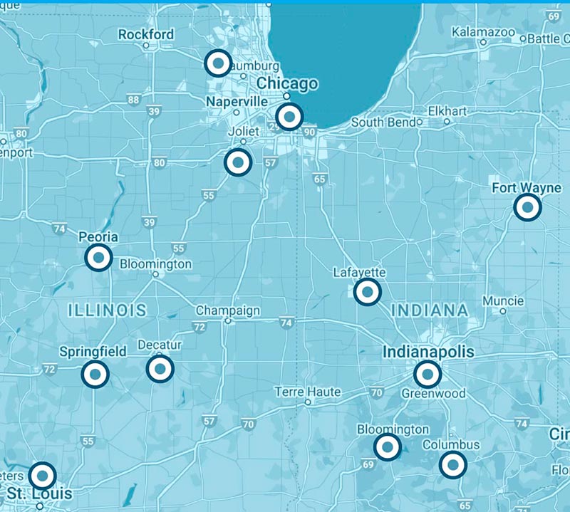 Map Of Areas We Serve In Illinois And Indiana